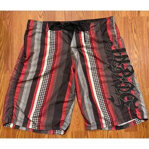 SoCal No Fear Board Shorts Mens 36 10" Striped Beach Swim Trunks Embroidered